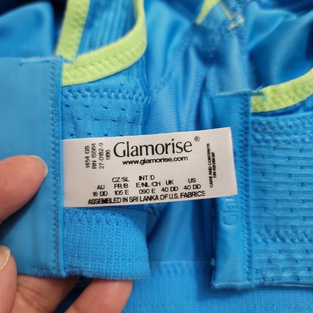 Sz 40DD Blue Green Glamorise Double Layer Custom High Impact Bra - Picture 6 of 11